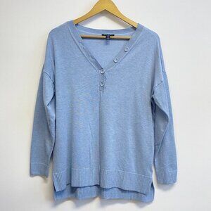 Tribal Blue V Neck Button Sweater